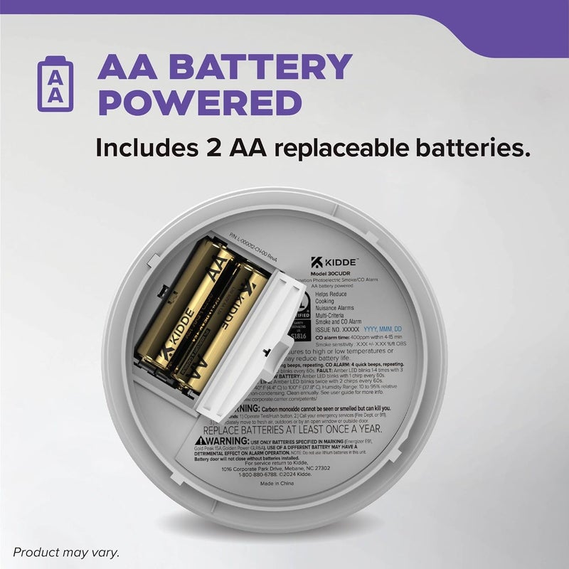 Kidde Smoke & Carbon Monoxide Detector, AA Battery Powered, LED Warning Light Indicators, (Pack of 8) - Image 2